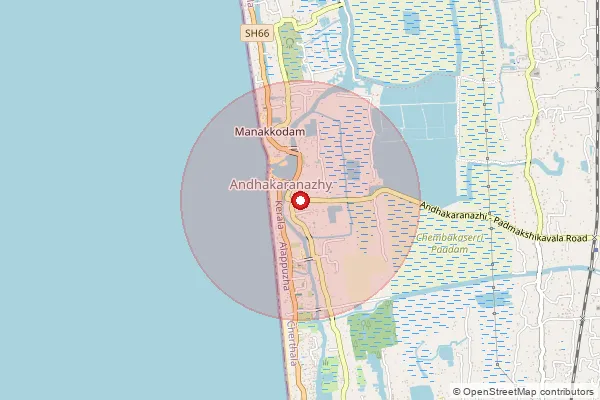 Map showing approximate area covered by Pincode 688531 — Andhakaranazhy Bo, Alappuzha