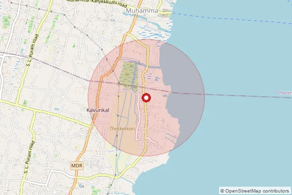 Map showing approximate area covered by Pincode 688538 — Mannancherry So, Alappuzha