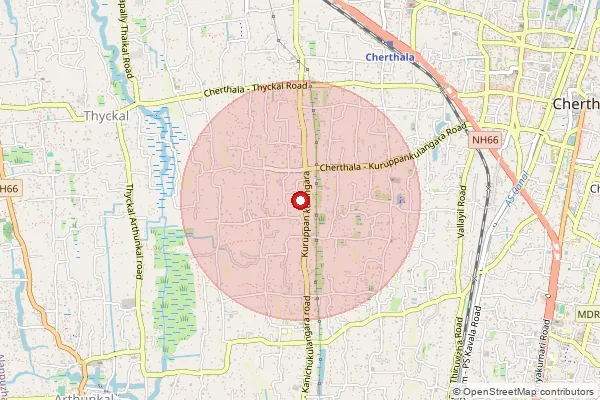 Map showing approximate area covered by Pincode 688539 — Mayithara Market So, Alappuzha