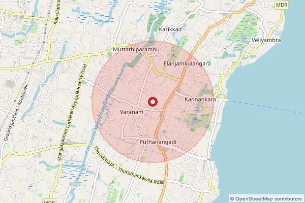 Map showing approximate area covered by Pincode 688555 — Varanam So, Alappuzha