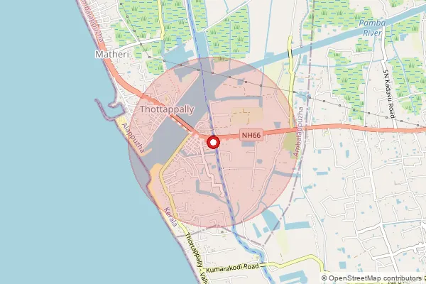 Map showing approximate area covered by Pincode 688563 — Thottappally, Alappuzha
