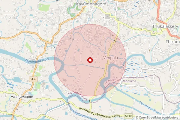 Map showing approximate area covered by Pincode 689110 — Podiyadi So, Pathanamthitta