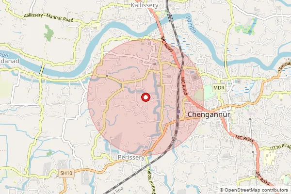 Map showing approximate area covered by Pincode 689121 — Chengannur Ho, Alappuzha