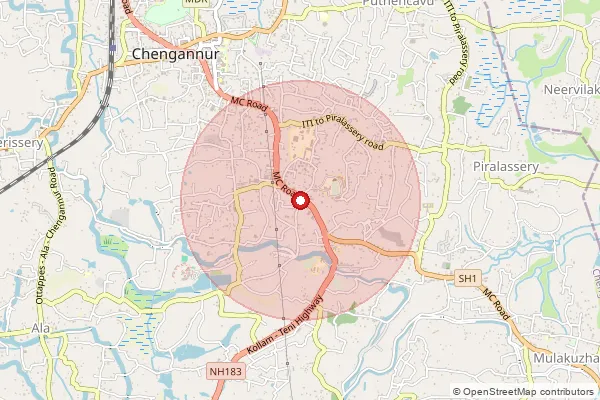 Map showing approximate area covered by Pincode 689122 — Angadical Chengannur So, Alappuzha