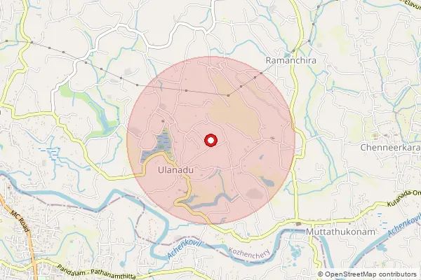 Map showing approximate area covered by Pincode 689503 — Ullannur Bo, Pathanamthitta