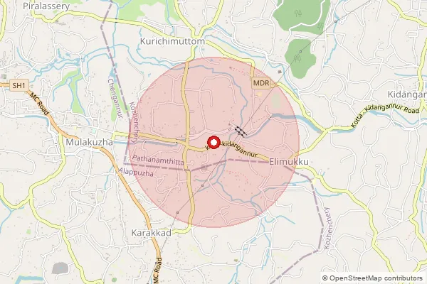 Map showing approximate area covered by Pincode 689504 — Karakkad So, Alappuzha