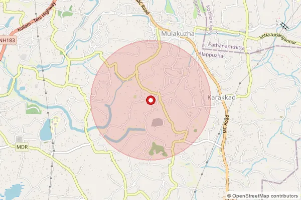 Map showing approximate area covered by Pincode 689505 — Peringalamulakuzha Bo, Alappuzha