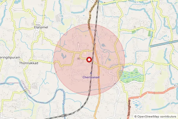Map showing approximate area covered by Pincode 689511 — Cheriyanadu So, Alappuzha