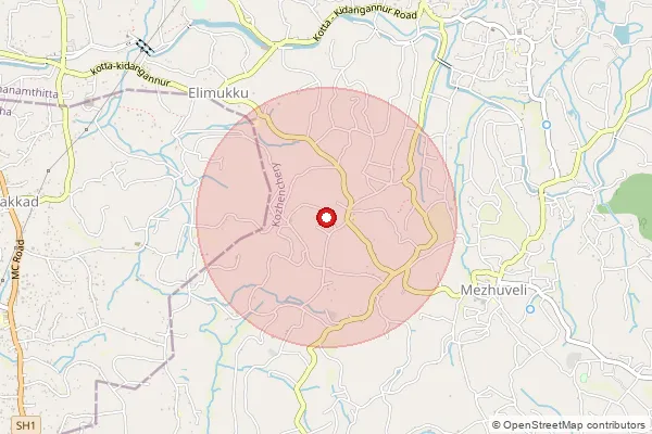 Map showing approximate area covered by Pincode 689514 — Karithotta Bo, Pathanamthitta