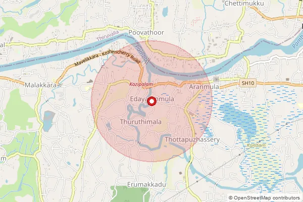 Map showing approximate area covered by Pincode 689532 — Edayaramula West Bo, Pathanamthitta