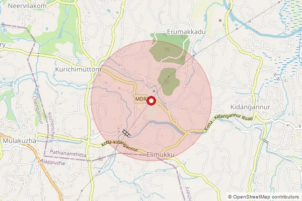 Map showing approximate area covered by Pincode 689533 — Mallappuzhassery Bo, Pathanamthitta