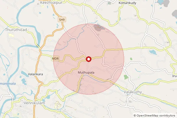 Map showing approximate area covered by Pincode 689544 — Narakathanni Bo, Pathanamthitta