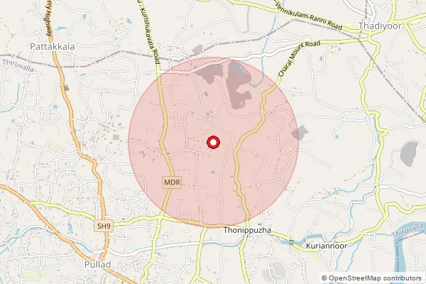 Map showing approximate area covered by Pincode 689545 — Kolabhagom Bo, Pathanamthitta