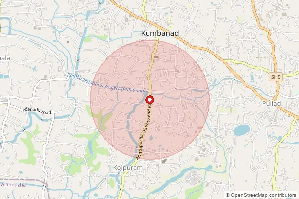 Map showing approximate area covered by Pincode 689547 — Kadapra Kumbanadu Bo, Pathanamthitta