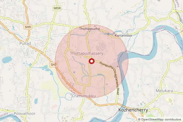 Map showing approximate area covered by Pincode 689549 — Chirayirambu Bo, Pathanamthitta