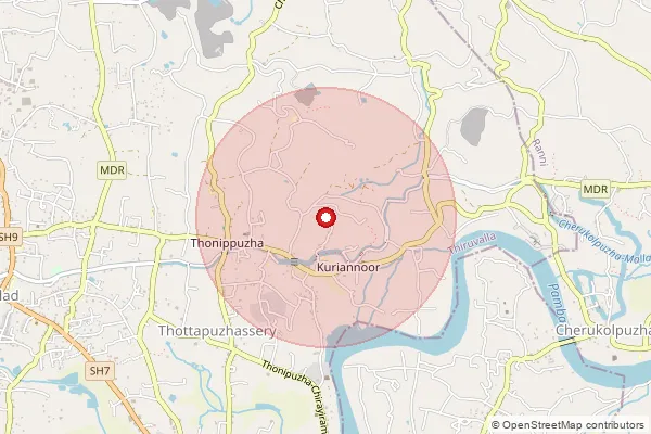 Map showing approximate area covered by Pincode 689550 — Kuriannoor So, Pathanamthitta
