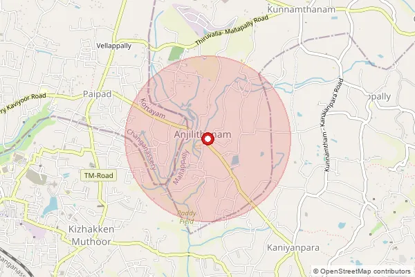 Map showing approximate area covered by Pincode 689582 — Anjilithanam Bo, Pathanamthitta