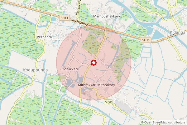 Map showing approximate area covered by Pincode 689595 — Mithrakary Bo, Alappuzha