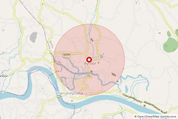 Map showing approximate area covered by Pincode 689612 — Ayroor North So, Pathanamthitta