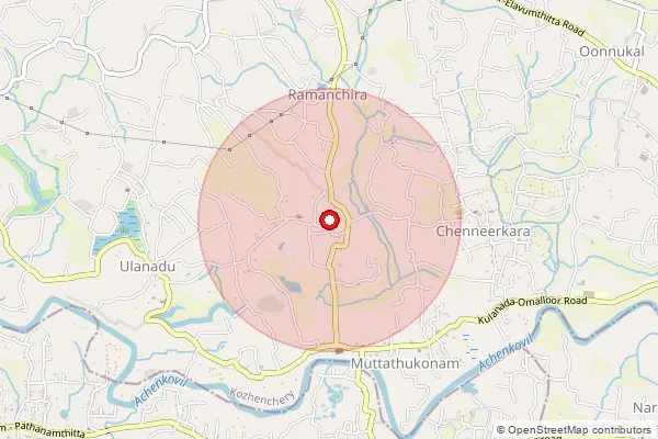 Map showing approximate area covered by Pincode 689625 — Thumpamon North Bo, Pathanamthitta
