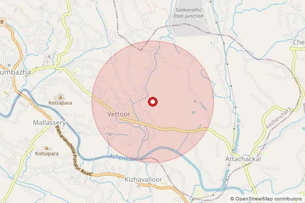 Map showing approximate area covered by Pincode 689653 — Musaliar College Bo, Pathanamthitta