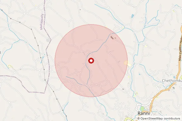 Map showing approximate area covered by Pincode 689674 — Oonnakavu Bo, Pathanamthitta