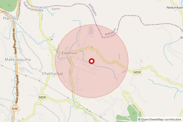Map showing approximate area covered by Pincode 689676 — Makkapuzha So, Pathanamthitta