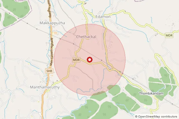 Map showing approximate area covered by Pincode 689677 — Chethackal Bo, Pathanamthitta