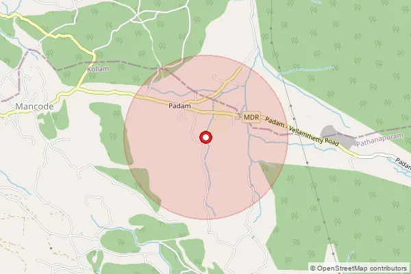 Map showing approximate area covered by Pincode 689694 — Padam Bo, Pathanamthitta