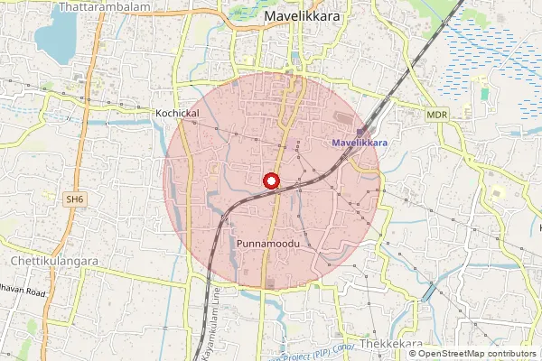 Map showing approximate area covered by Pincode 690101 — Mavelikara Ho, Alappuzha