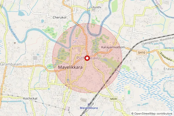 Map showing approximate area covered by Pincode 690102 — Puthiyacavu Bo, Alappuzha