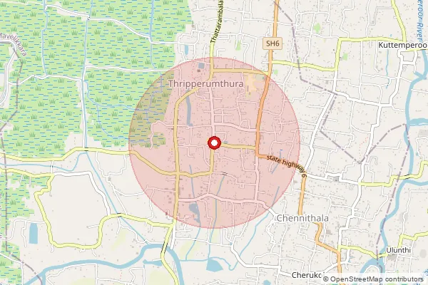 Map showing approximate area covered by Pincode 690105 — Chennithala South Bo, Alappuzha