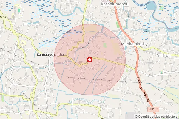 Map showing approximate area covered by Pincode 690110 — Arunoottimangalam Bo, Alappuzha