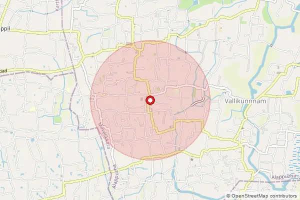 Map showing approximate area covered by Pincode 690501 — Vallikunnam So, Alappuzha