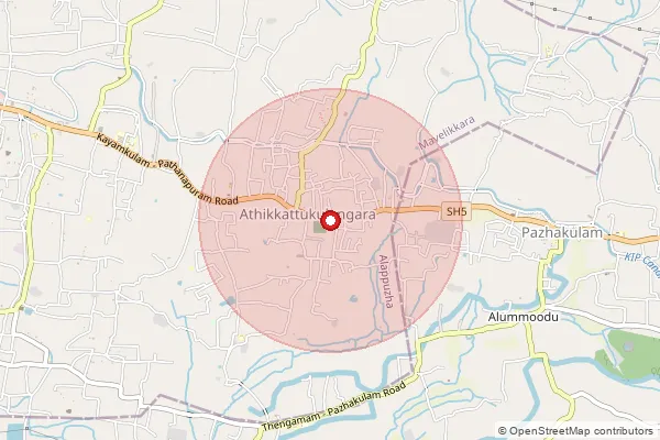 Map showing approximate area covered by Pincode 690504 — Athikattukulangara Bo, Alappuzha