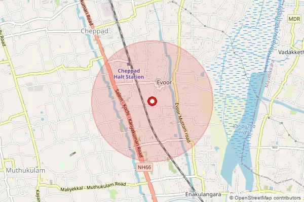 Map showing approximate area covered by Pincode 690507 — Evur Bo, Alappuzha