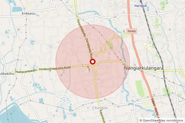 Map showing approximate area covered by Pincode 690516 — Karthikappally So, Alappuzha