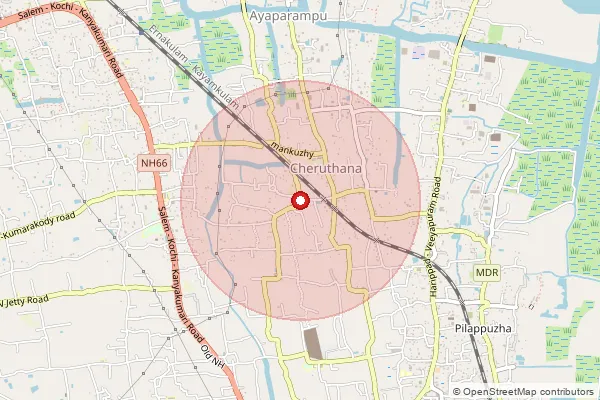 Map showing approximate area covered by Pincode 690517 — Ayaparambu Bo, Alappuzha