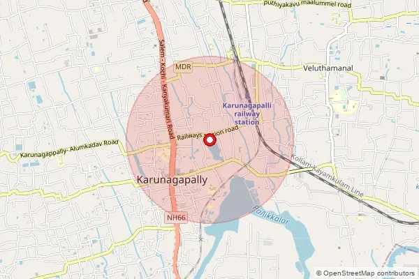 Map showing approximate area covered by Pincode 690518 — Karunagappally Ho, Kollam