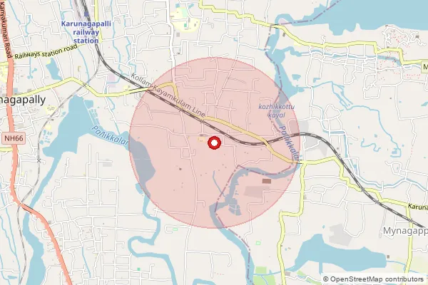 Map showing approximate area covered by Pincode 690519 — Mynagappally So, Kollam