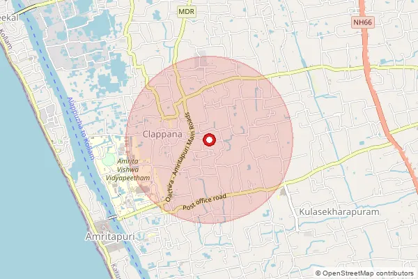 Map showing approximate area covered by Pincode 690525 — Clappana So, Kollam