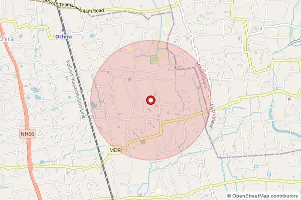 Map showing approximate area covered by Pincode 690526 — Ochira So, Kollam