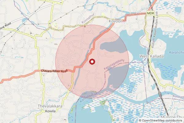 Map showing approximate area covered by Pincode 690538 — Perungalam Bo, Kollam