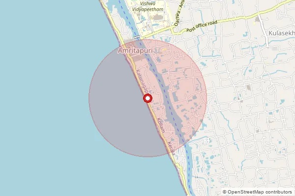 Map showing approximate area covered by Pincode 690542 — Kuzhithura Bo, Kollam