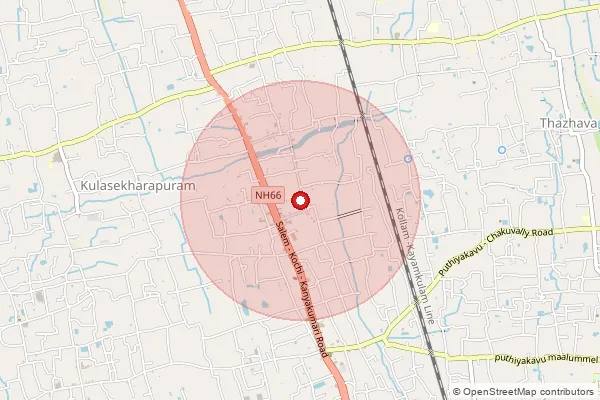Map showing approximate area covered by Pincode 690544 — Karunagappally North Bo, Kollam