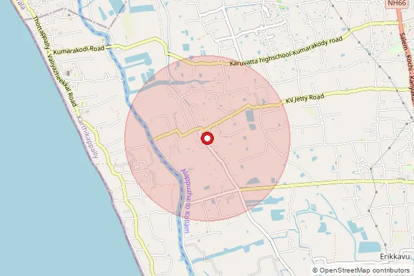 Map showing approximate area covered by Pincode 690548 — Thamallackal North Bo, Alappuzha