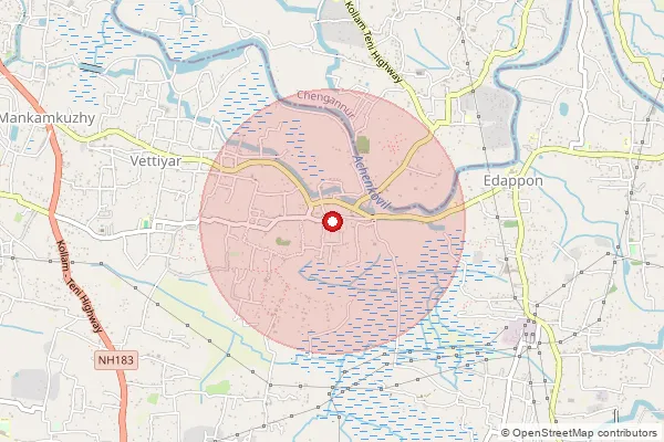 Map showing approximate area covered by Pincode 690558 — Vettiyar Bo, Alappuzha