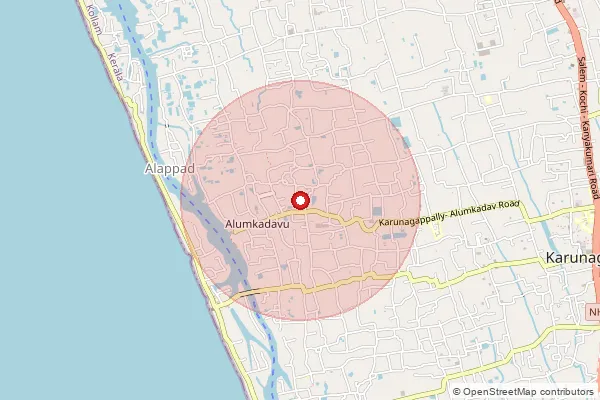 Map showing approximate area covered by Pincode 690573 — Cheriyazheekal Bo, Kollam