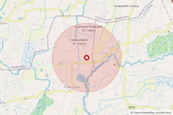 Map showing approximate area covered by Pincode 690574 — Pavumba Bo, Kollam
