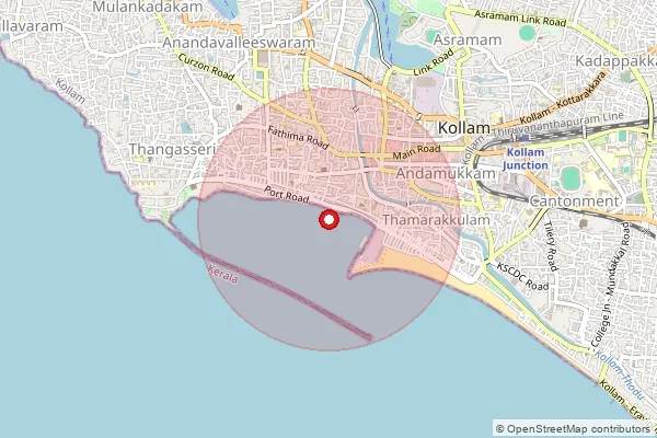 Map showing approximate area covered by Pincode 691001 — Kollam Ho, Kollam